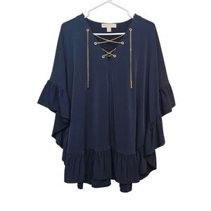 Michael Kors Navy Blue Ruffle Top